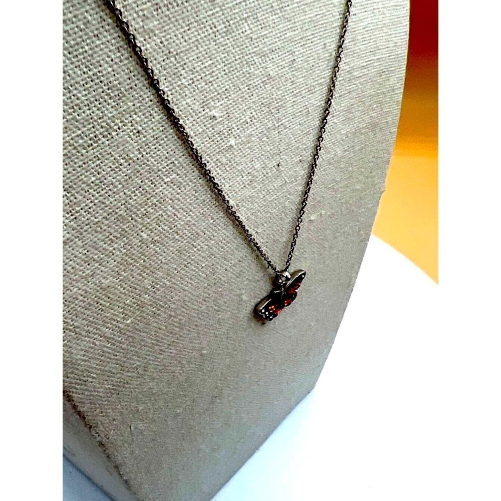 Butterfly Pendant Necklace With Clear, Orange & Black Rhinestones. B52 - Picture 9 of 12